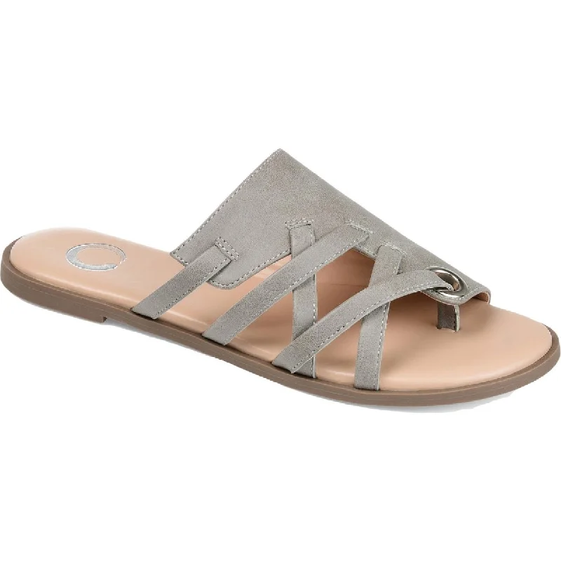 Sandals for beachside dinners-Journee Collection Womens Hasten Faux Leather Flat Sandals