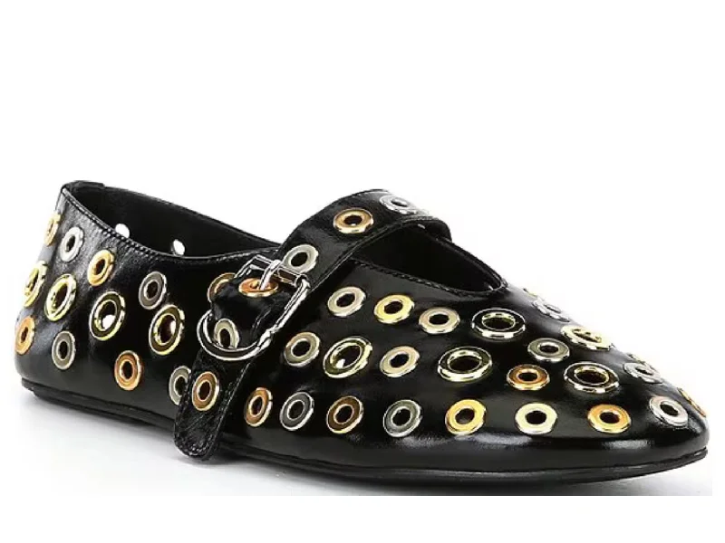 Flats with metallic feel-Jeffrey Campbell: Holed in Black Gold & Silver