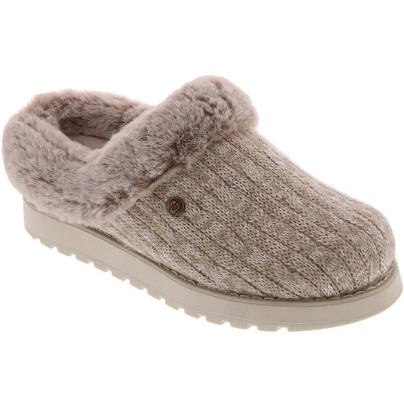 Flats with elastic design-BOBS From Skechers Womens Keepsakes Ice Angel Cable Knit Faux Fur Clogs