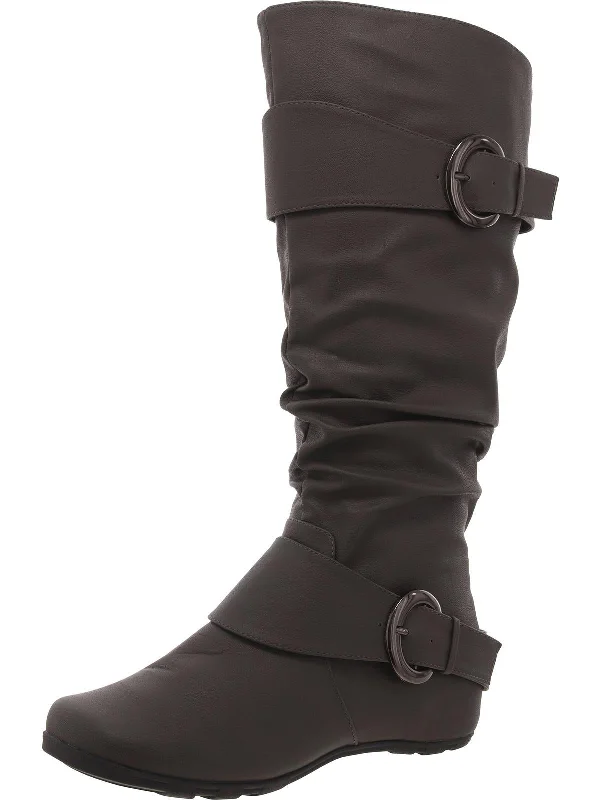 Womens Faux eather Buckle Knee-High Boots