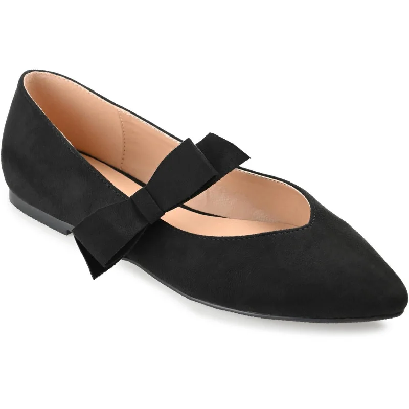 Flats with wide style-Journee Collection Womens Aizlynn Faux Suede Bow Mary Janes