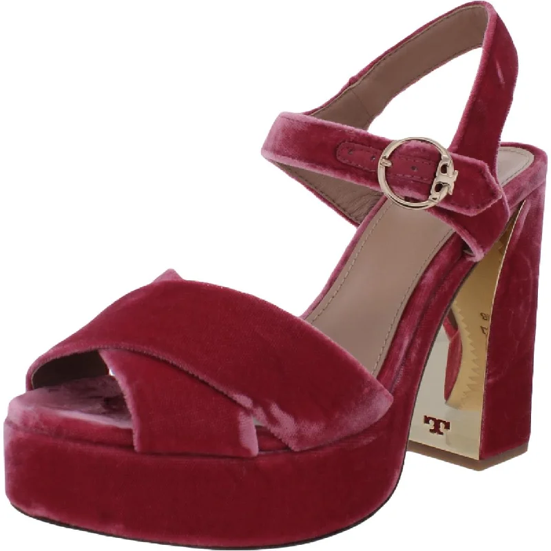 Sandals with sleek ankle heels-Tory Burch Womens Loretta Velvet Slingback Platform Sandals