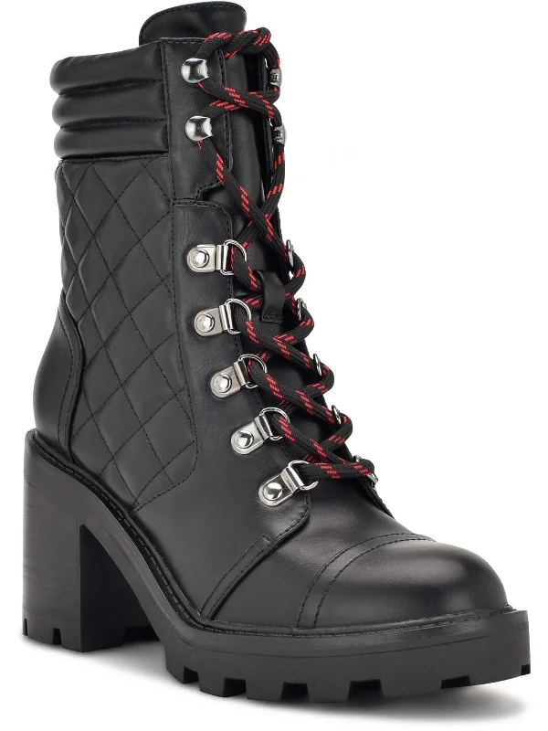 Unite 3 Womens Block Heel Faux Leather Combat & Lace-Up Boots