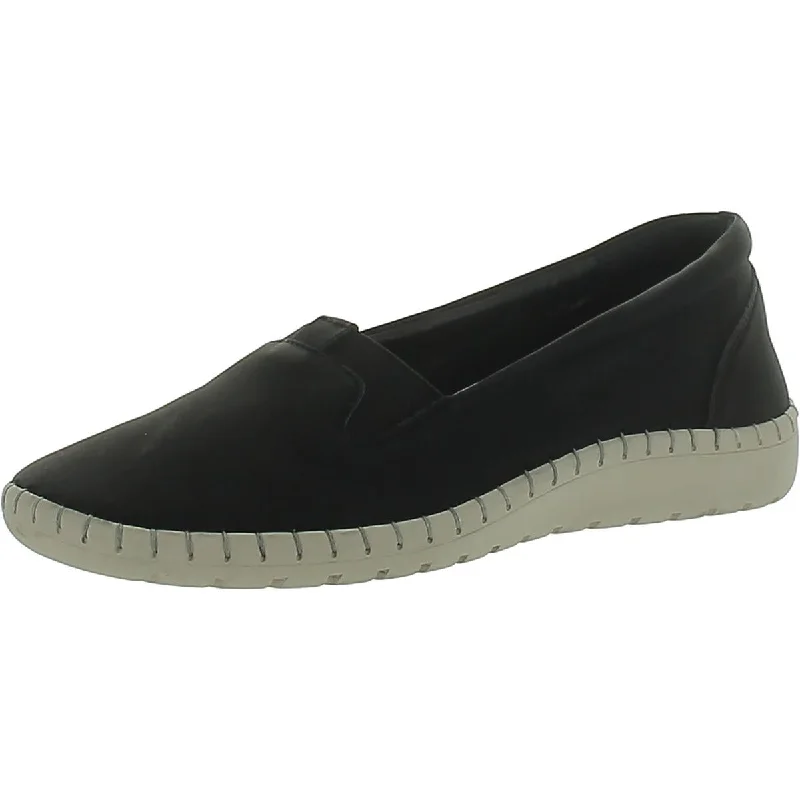 Flats with reinforced toe-Easy Street Womens Leather Slip On Ballet Flats