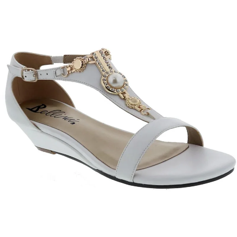 Sandals for sunny vacations-Bellini Womens Lynn Faux Leather Embellished Wedge Sandals