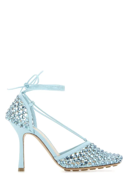 Sandals with durable straps-BOTTEGA VENETA Pastel Light-Blue Mesh Stretch Sandals with 9 cm Heel Height