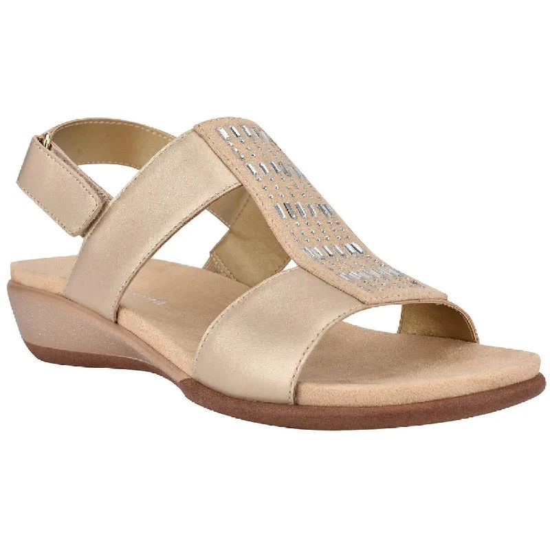 Sandals with breathable cushions-Easy Spirit Womens Hazel Leather Embellished Flat Sandals