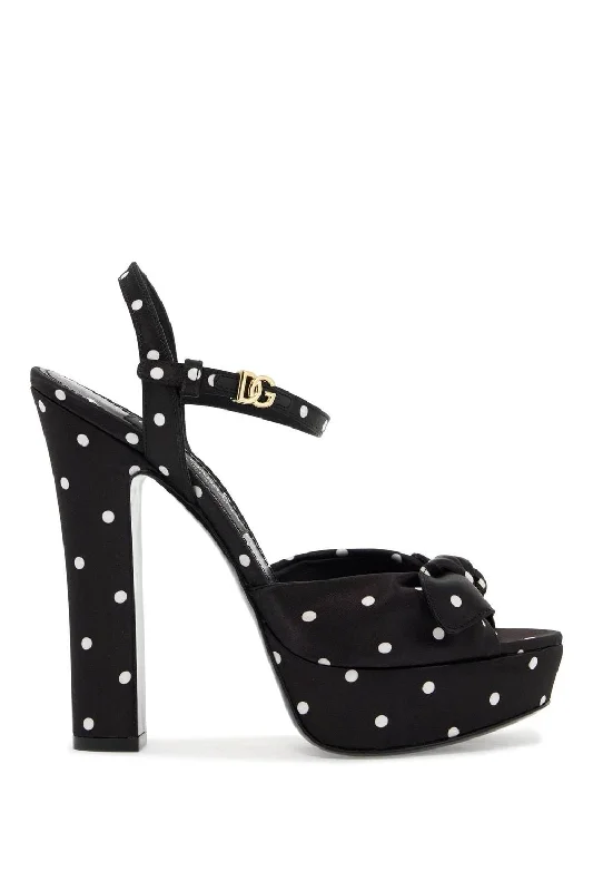 Sandals for tropical vibes-DOLCE & GABBANA Keira Polka Dot Satin Platform Sandals