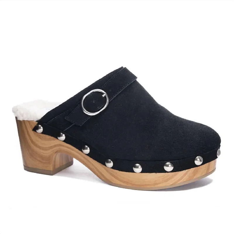 Women's Carlie Split Suede Leather Clogs In Black