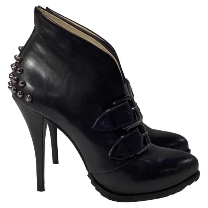 Can ankle boots be worn with joggers-boots with wind resistance-McQ by Alexander McQueen Studded Accents Ankle Boots in Black Leather