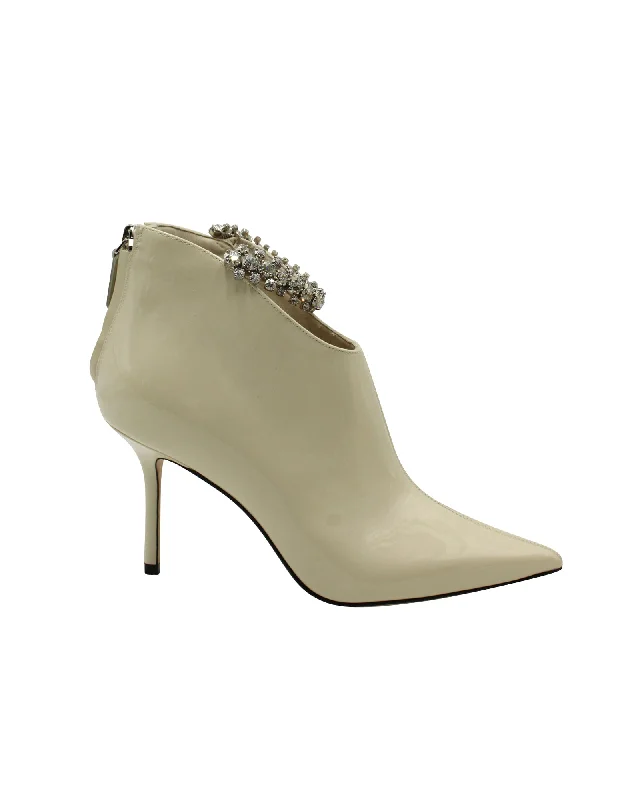 How to clean dirty ankle boots-boots with shock resistant-Jimmy Choo Blaize Ankle Boots in Cream Patent Leather