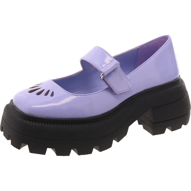 Flats with canvas style-Katy Perry Womens The Geli Combat Mary Jane Patent Block Heel Mary Janes