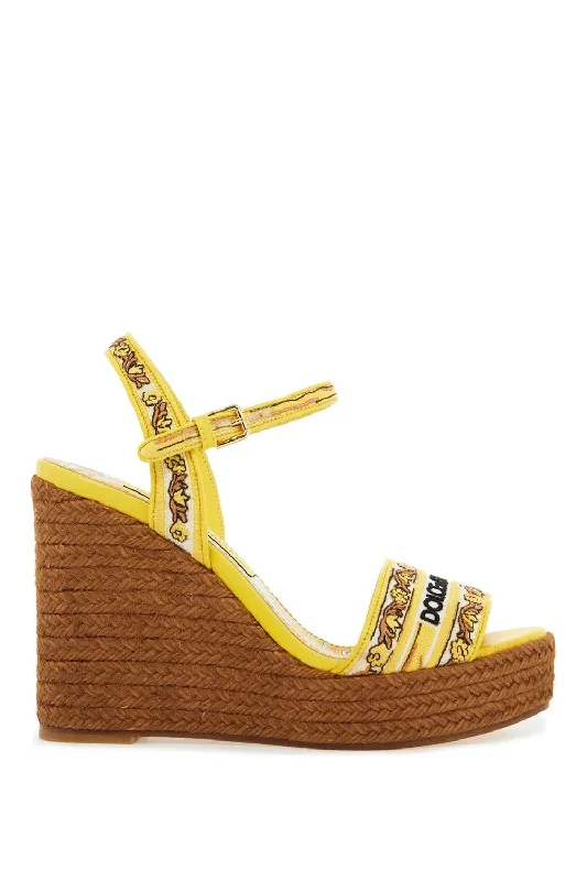 Sandals with sleek platform heels-DOLCE & GABBANA Embroidered Wedge Sandals for Women