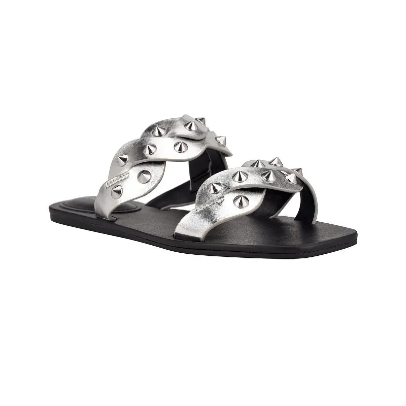 Sandals for hot weather comfort-Marc Fisher Womens Bodil Faux Leather Metallic Slide Sandals