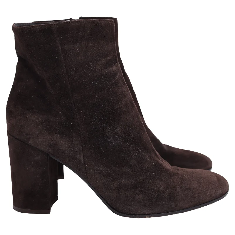 What are fashionable ankle boots-boots with firm base-Gianvito Rossi Margaux Heeled Ankle Boots in Brown Suede