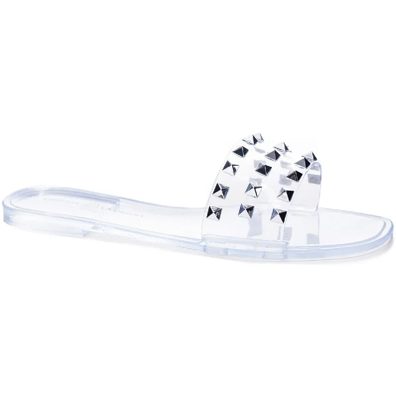 Sandals with sleek leather finish-Chinese Laundry Womens Jelato Studded Slip-On Slide Sandals