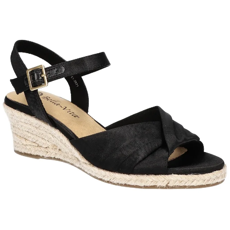 Sandals with rugged padding-Bella Vita Womens Isabeth Pleated Ankle Wedge Sandals