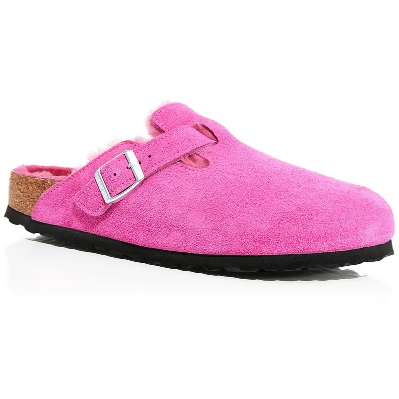 Flats for French brand-Birkenstock Womens Boston VL Suede Slip On Mules