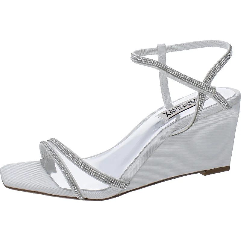 Sandals for laid-back days-Badgley Mischka Womens Unity Rhinestone Square Toe Wedge Sandals