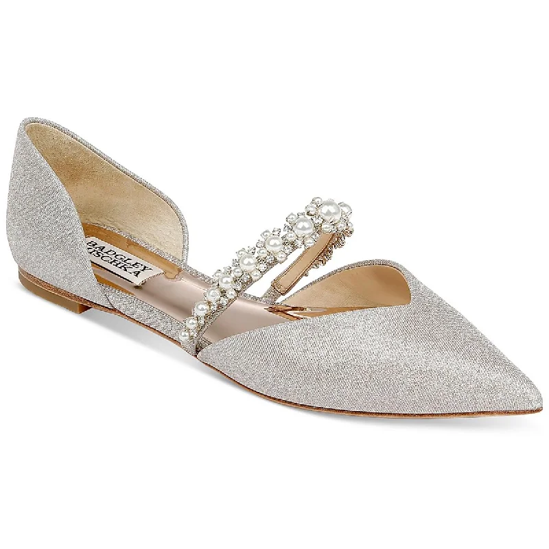 Flats for chic outfit-Badgley Mischka Womens Natalia Glitter Slip On Ballet Flats