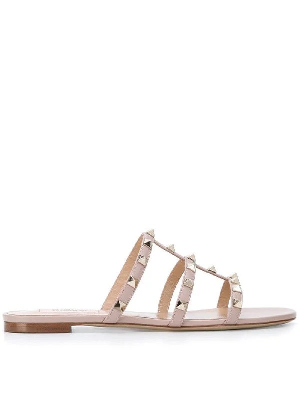 Sandals with trendy cutouts-VALENTINO GARAVANI Rockstud Leather Flat Sandals for Women