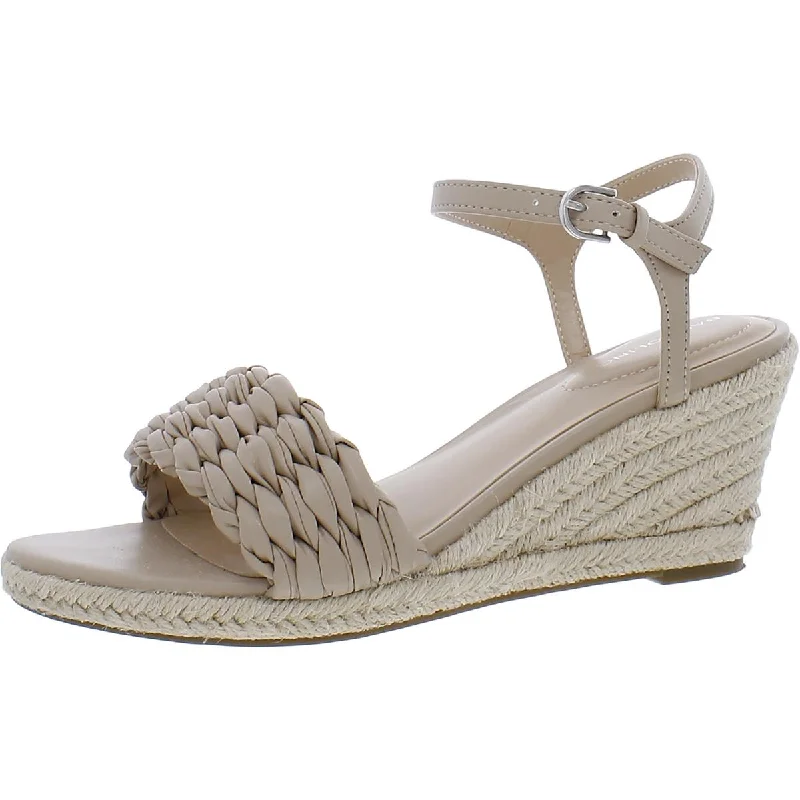 Sandals with trendy woven soles-Bandolino Womens Jingle 3 Faux Leather Ankle Strap Wedge Sandals