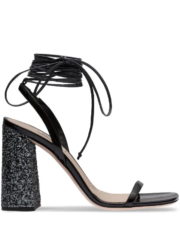 Sandals with supportive heels-MIU MIU Nero and Ardesia Sandals for Women