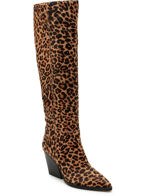 Isobel Womens Calf Hair Leopard Print Knee-High Boots