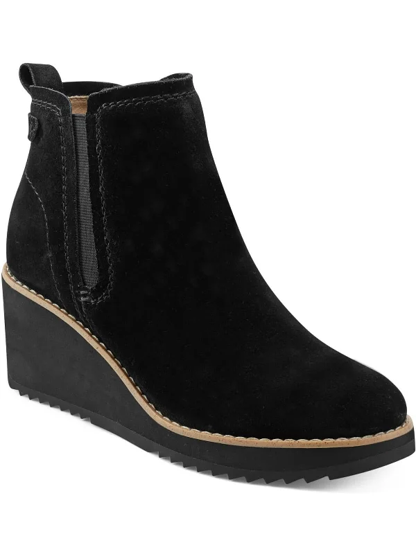 Womens Faux Suede Wedge Chelsea Boots