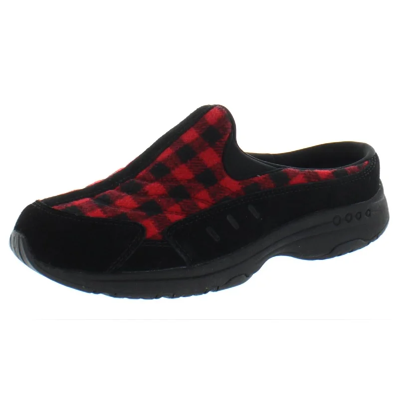 Flats for midday brunch-Easy Spirit Womens Traveltime 498 Suede Plaid Mules