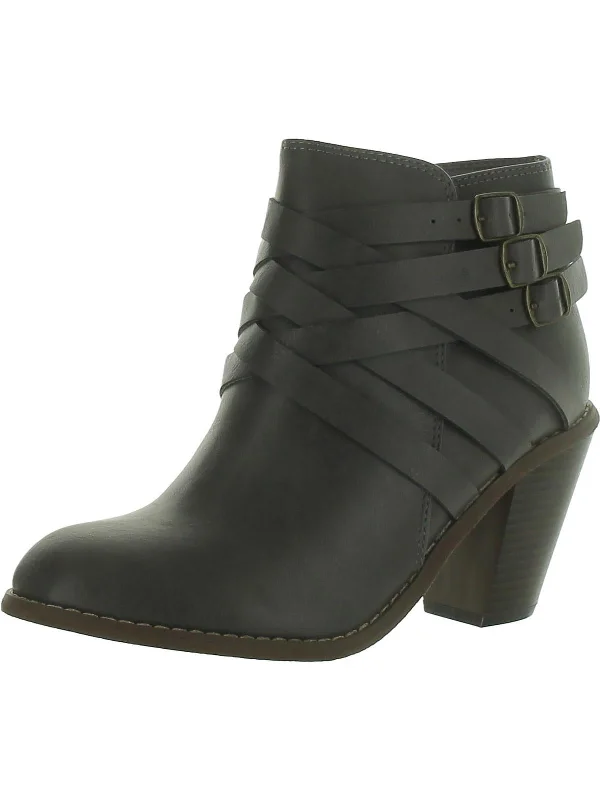 Womens Block Heel Buckle Mid-Calf Boots