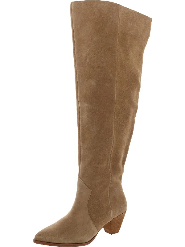 Sewinny4 Womens Suede Block Heel Knee-High Boots