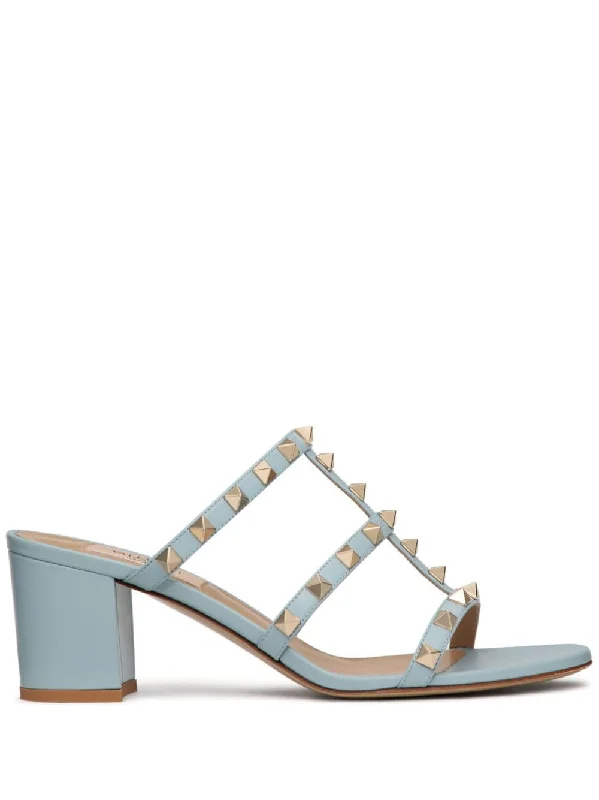 Sandals for warm weather hikes-VALENTINO GARAVANI Rockstud Leather Block Heel Sandals for Women