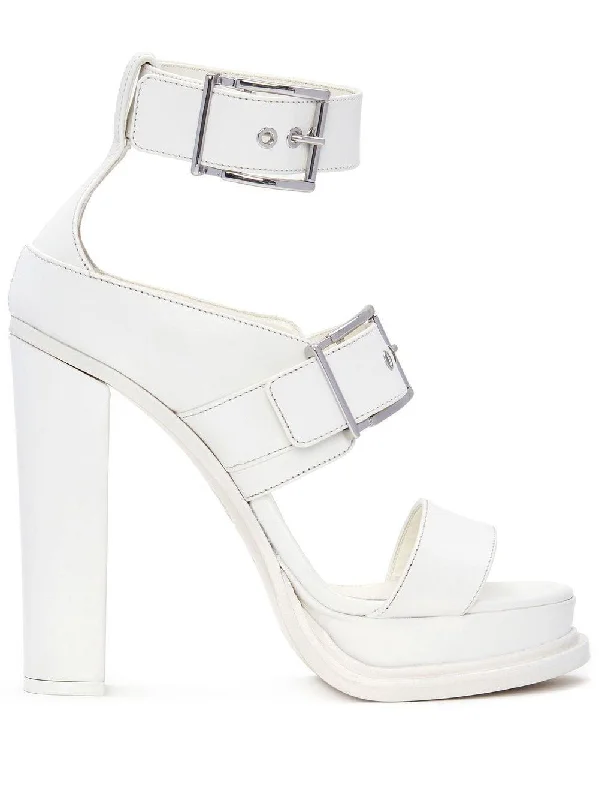 Sandals with sleek wedge soles-ALEXANDER MCQUEEN Ivory Leather Boxcar Sandals for Women - SS23 Collection