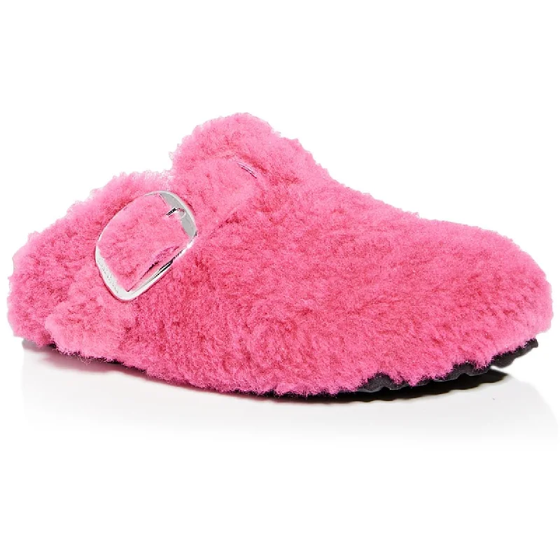 Flats for sustainable brand-Birkenstock Womens Boston Big Buckle Fuzzy Slip On Mules