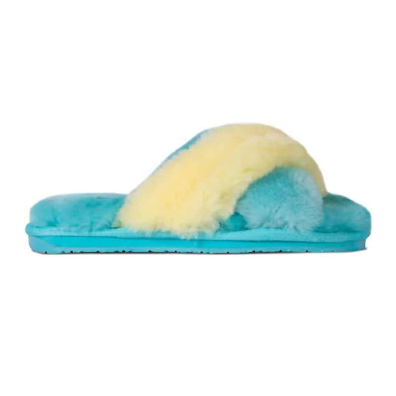 slippers for tough surfacesLadies Duo-Tone Emma Sheepskin Slipper In Blue/yellow