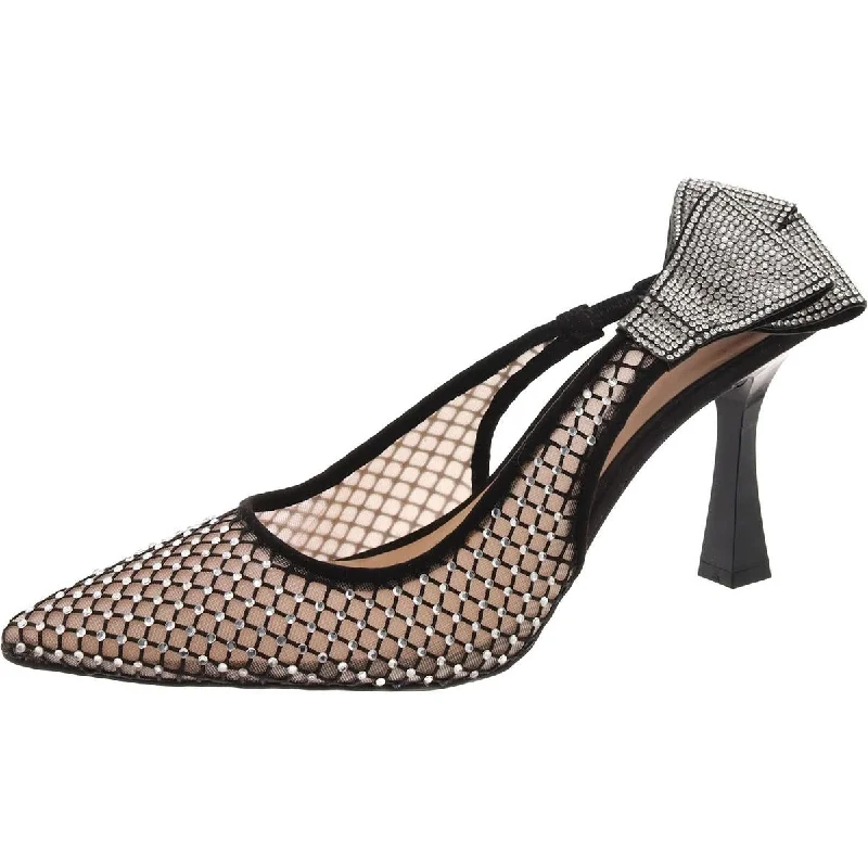 Womens Rhinestone Mesh Slingback Heels