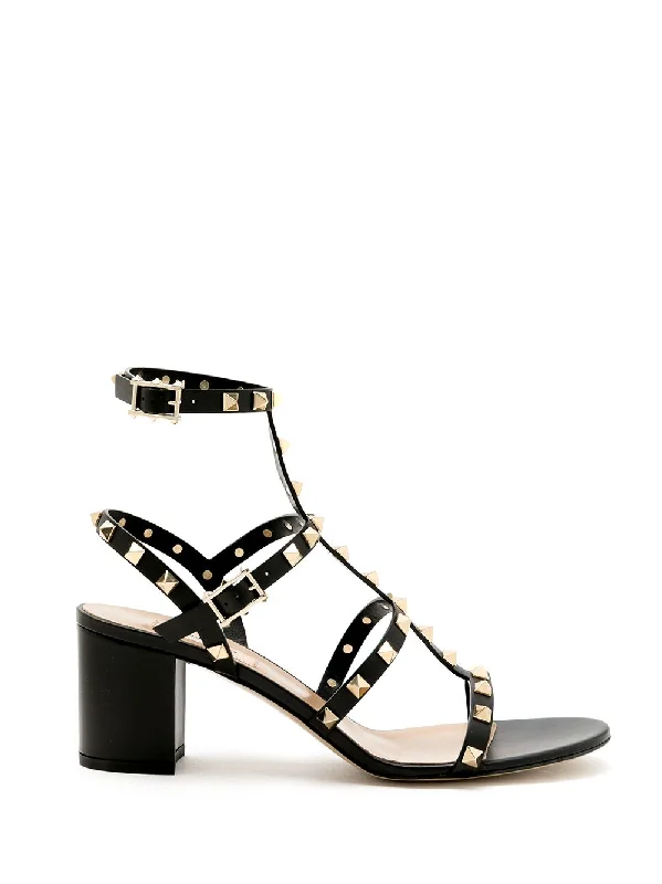 Sandals with premium suede-VALENTINO GARAVANI Medium Block Heel Rockstud Leather Sandals