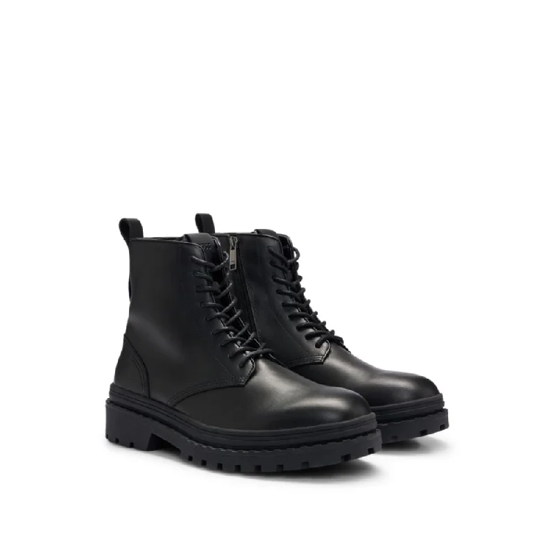 Leather lace-up boots with rubber outsole