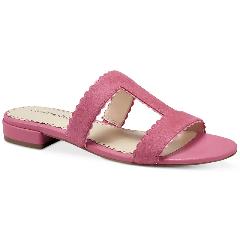 Sandals for beachside outings-Charter Club Womens Lulia Faux Suede Scalloped Trim Slide Sandals