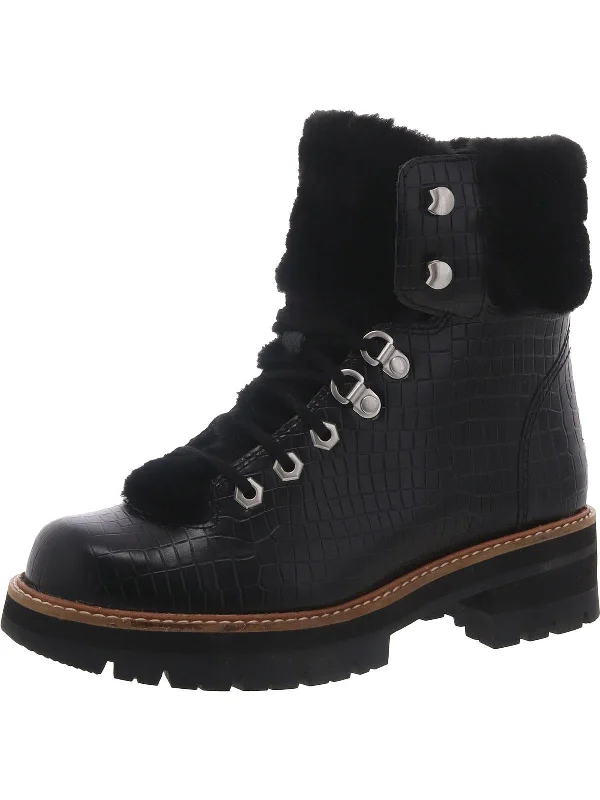 Orianna Hiker Womens Leather Faux Fur Trim Combat & Lace-Up Boots