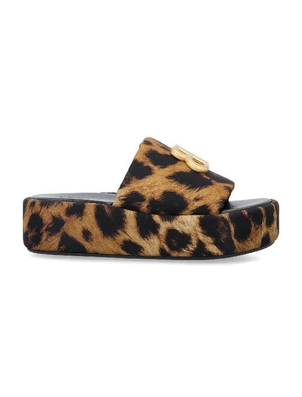 Sandals for sunny comfort-BALENCIAGA Leopard Print Metallic Signature Slide Sandals