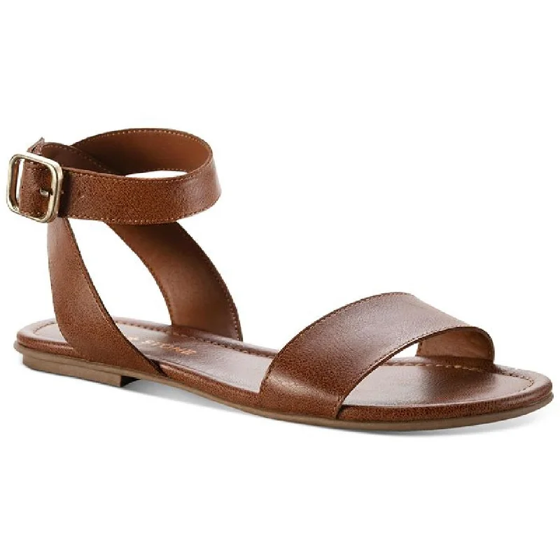 Sandals with tough soles-Sun + Stone Womens Miiah Faux Leather Open Toe Flat Sandals