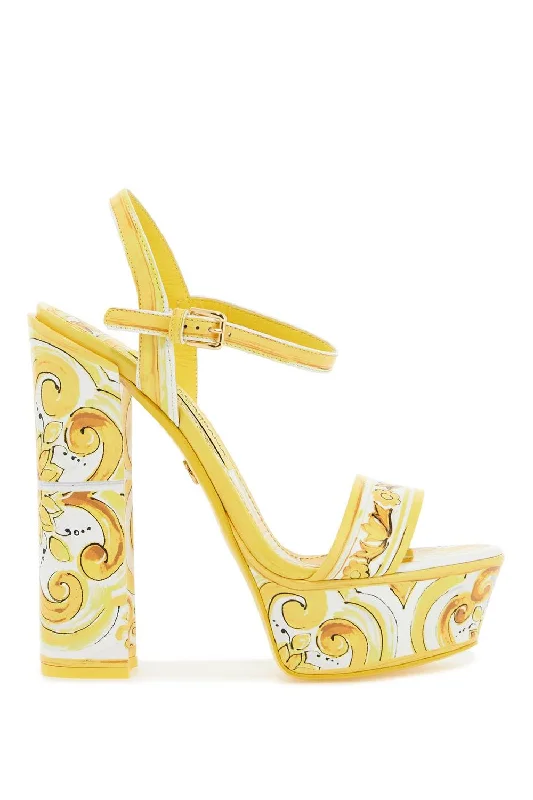 Sandals with lightweight heels-DOLCE & GABBANA Glossy Leather Platform Sandals with Adjustable Ankle Strap