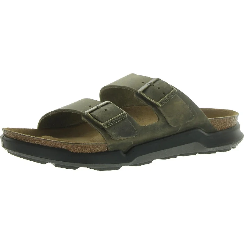 Sandals with non-slip straps-Birkenstock Mens Leather Open Toe Slide Sandals