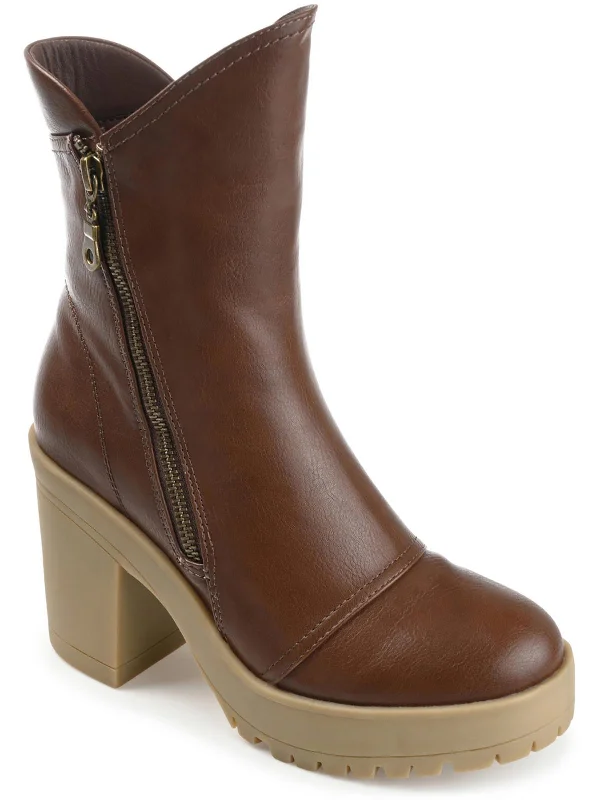 Jaquie Womens Faux Leather Pull On Mid-Calf Boots