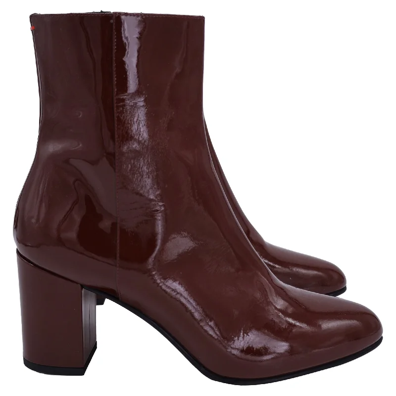 Aeyde Liv Patent Boots In Burgundy Patent Leather