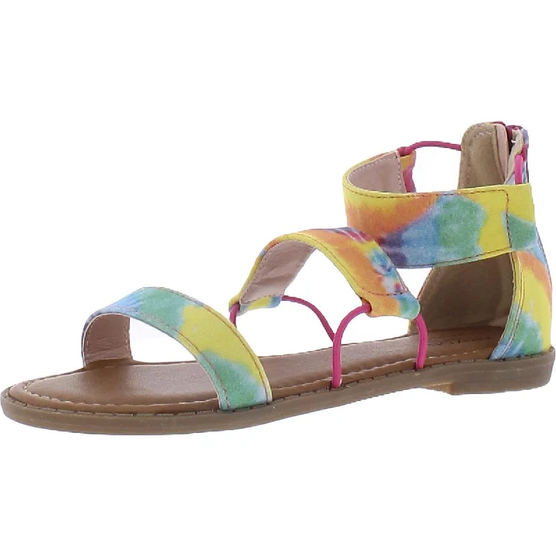 Sandals with adjustable soles-Arizona Jeans Co.  Girls Spray Tie Dye Ankle Strap Flat Sandals