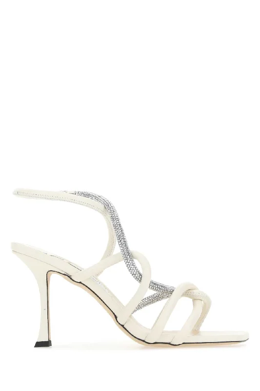 Sandals with durable heels-JIMMY CHOO Elegant Ivory Leather 90mm Sandals for Women