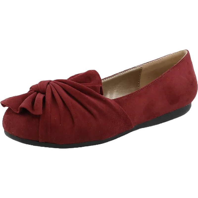 Flats with cushioned feel-Bellini Womens Snug Faux Suede Ruched Ballet Flats